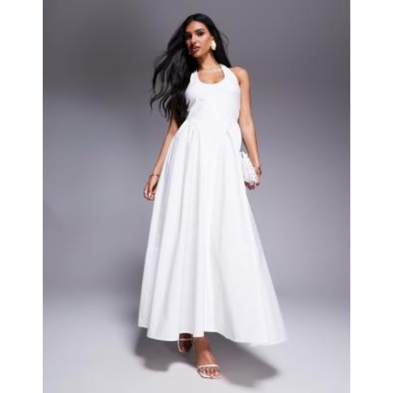 Aria Cove scoop halterneck dropped waist maxi dress in white