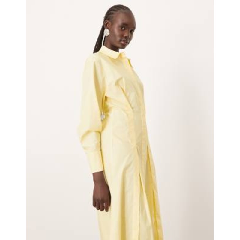 ARRANGE premium waisted shirt midi dress in buttermilk