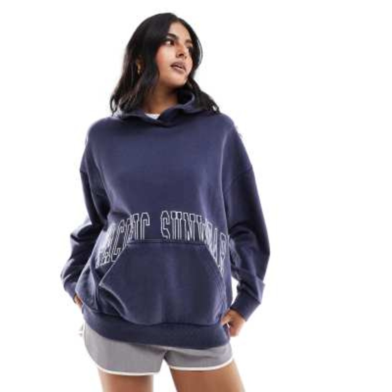 Pacsun oversized tracksuit hoodie in washed navy