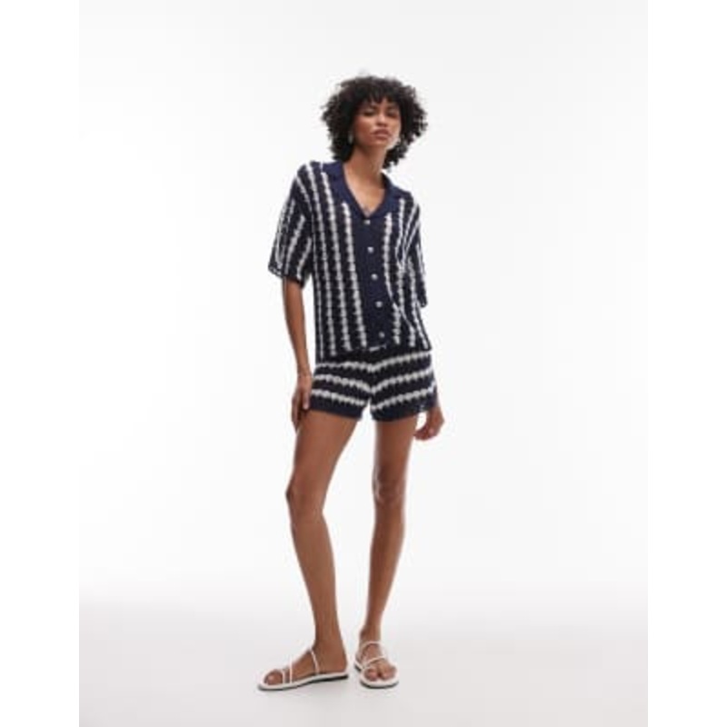 Topshop knitted stitchy stripe set in blue and ivory