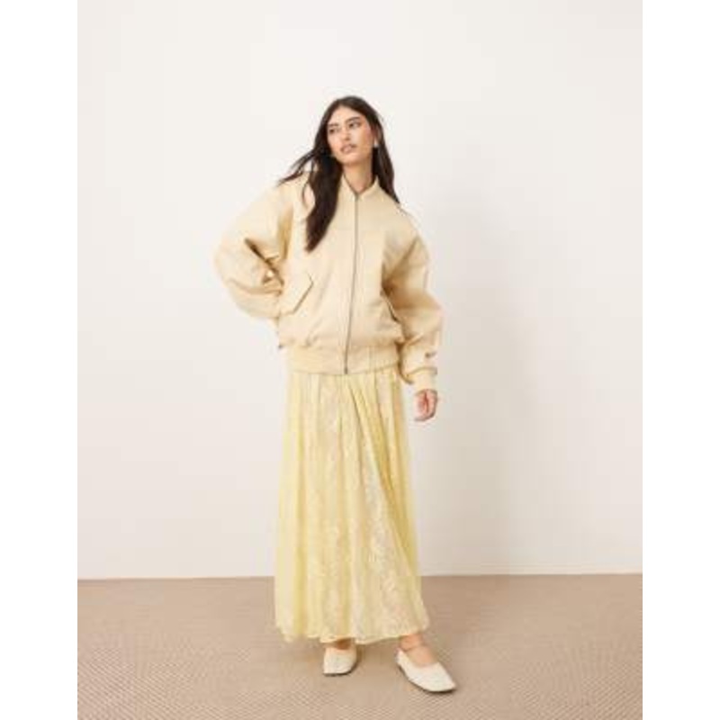 ARRANGE lace drawstring detail volume maxi skirt in lemon