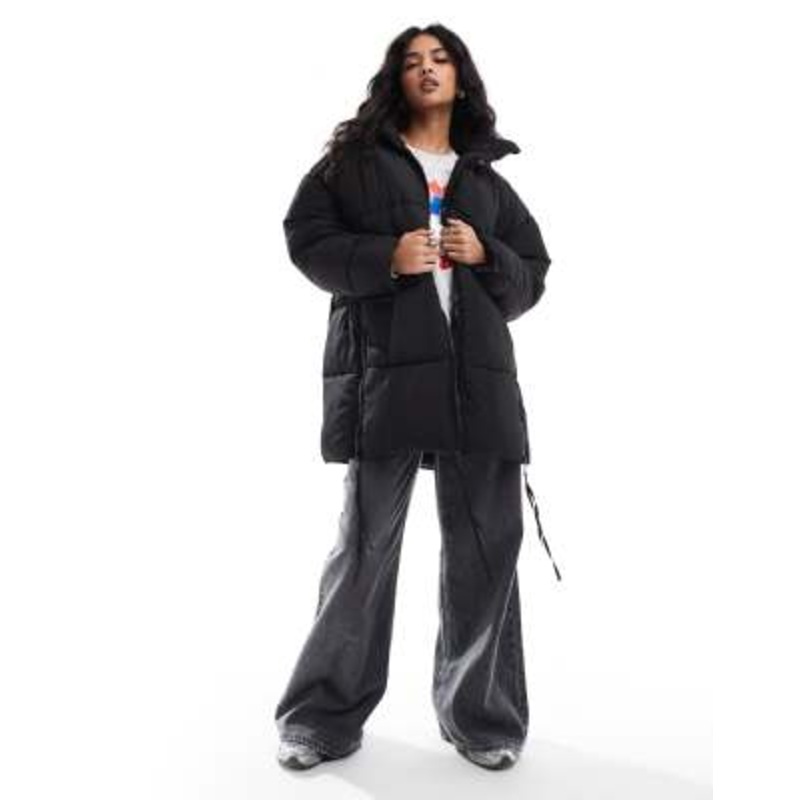 DTT longline puffer jacket in black