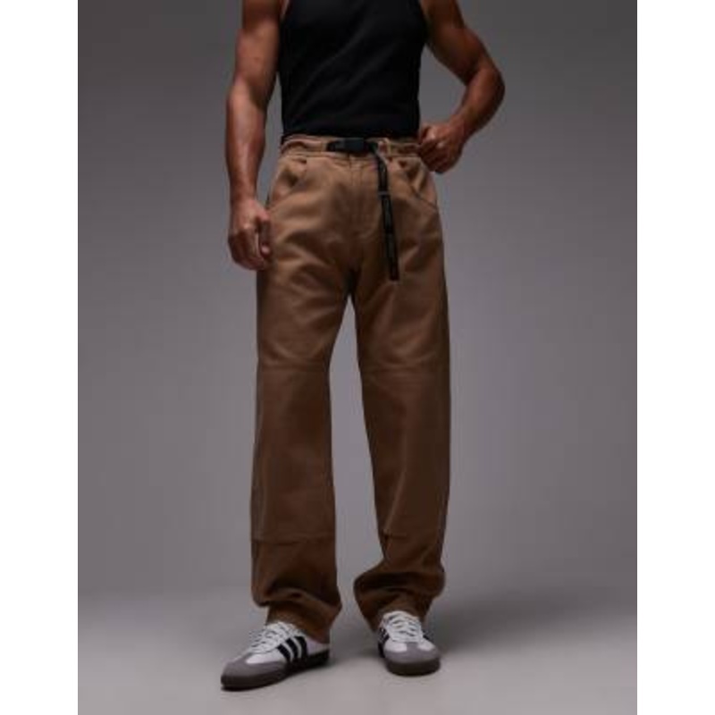 Gramicci el cap straight leg double knee pants in light brown
