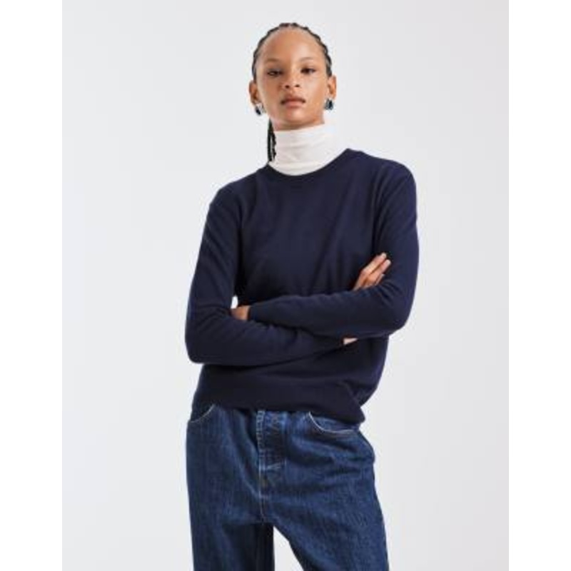 Mango Capsule 100% wool crew neck sweater in navy