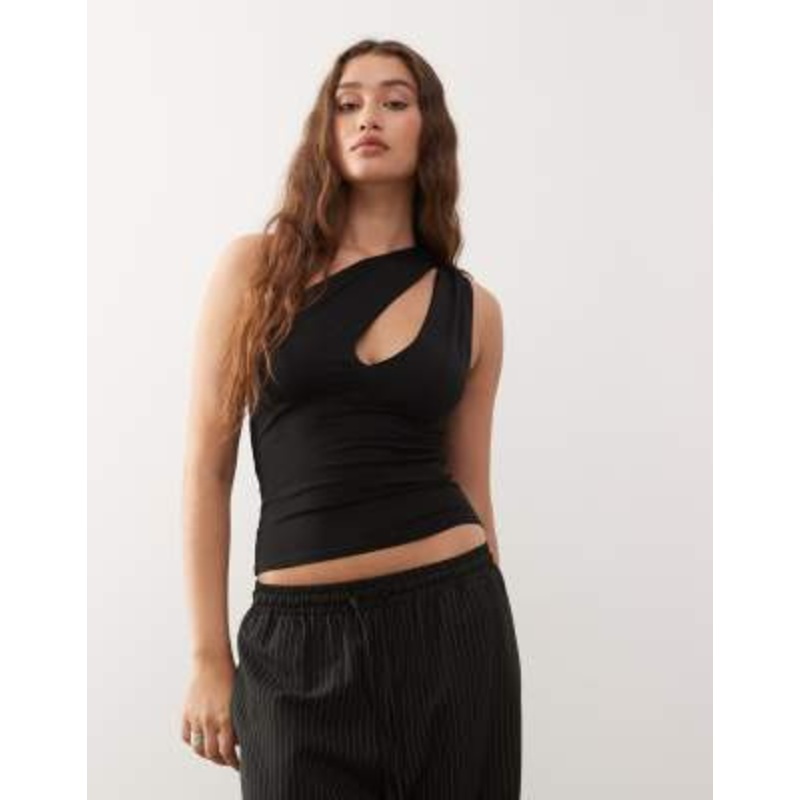 Weekday one shoulder top with slash detail in black