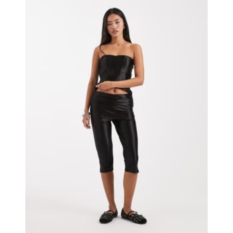 COLLUSION stretch satin low rise capri pants in black – part of a set