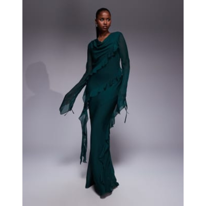 Daska chiffon ruffle maxi dress in emerald green