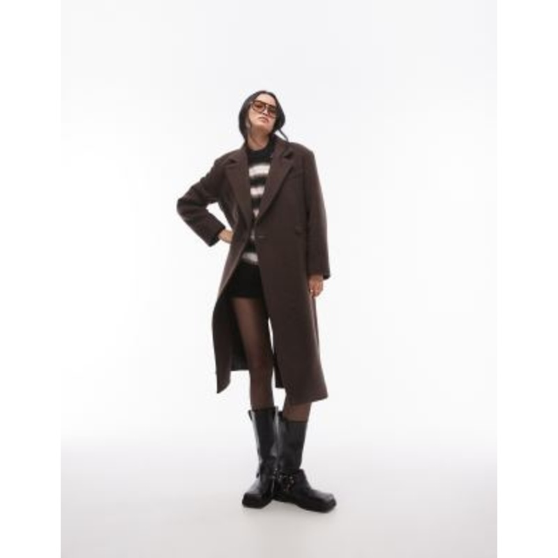 & Other Stories wool blend oversized midi length coat with asymmetric button detail in dark brown