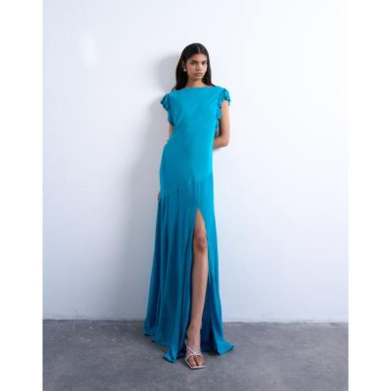 Topshop cowl back flutter sleeve maxi dress in Air Force blue