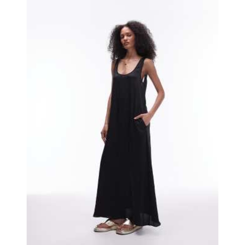 Topshop crinkle low scoop maxi dress in black