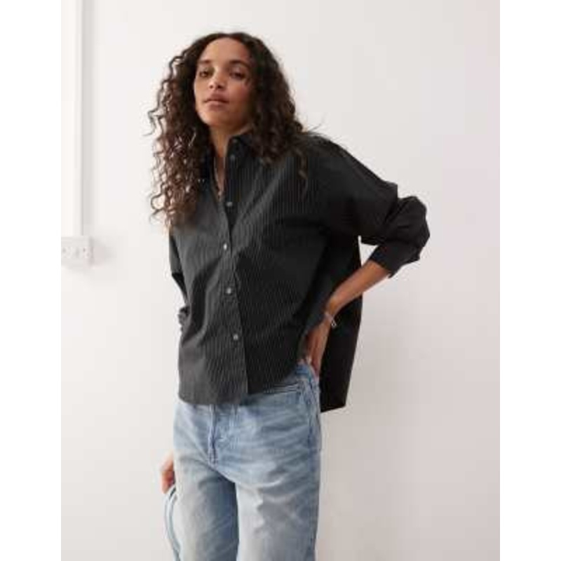 Weekday boxy fit shirt in black and gray stripe