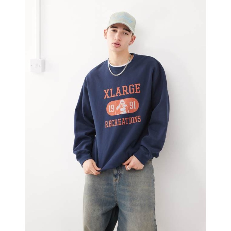 XLARGE sweatshirt with recreations contrast graphic in navy