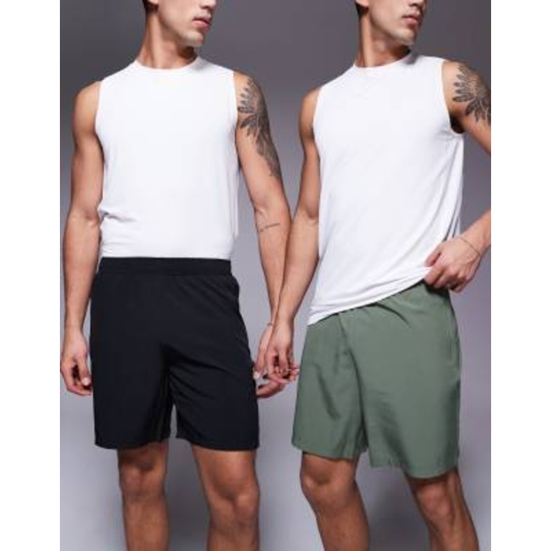 4505 Icon 7 inch quick dry training shorts with zip pockets 2 pack in black and khaki