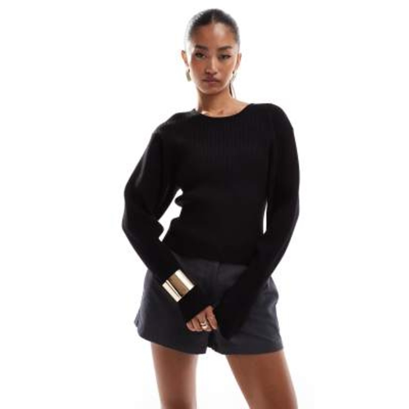 & Other Stories knit fitted sweater with sculptural sleeves in black