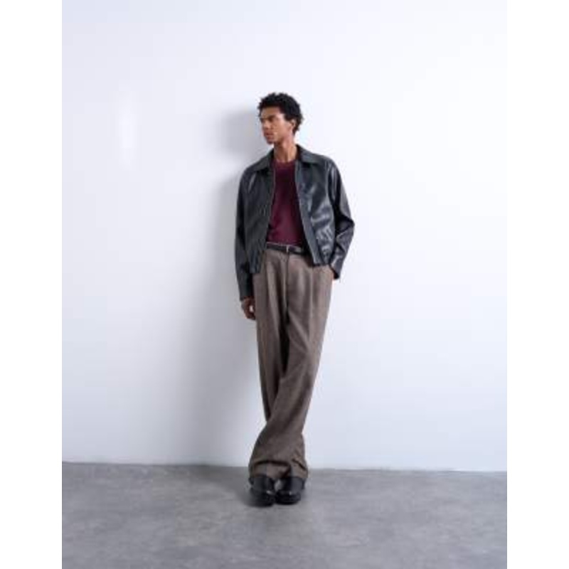 Topman soft faux leather jacket in black