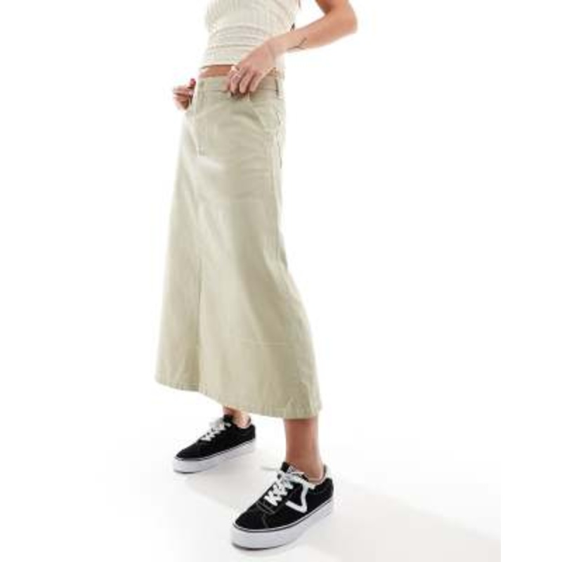 Vans Codey long flare utility skirt in beige