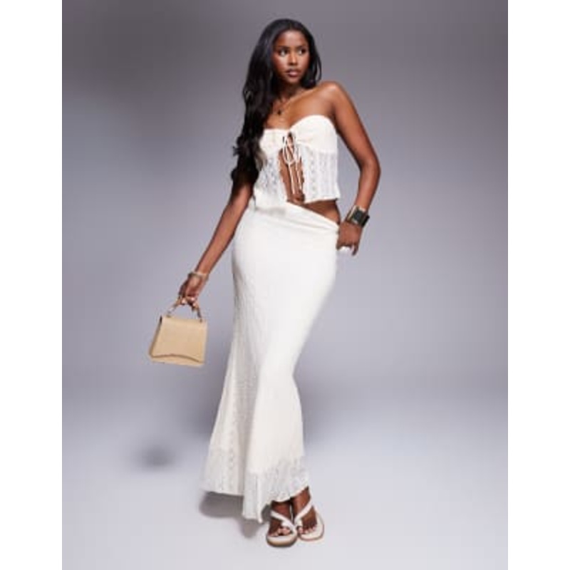 Aria Cove lace fishtail hem maxi skirt in cream – part of a set