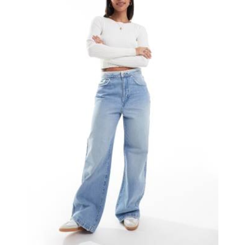 Cotton On super baggy jeans with lace waist in cloud blue denim