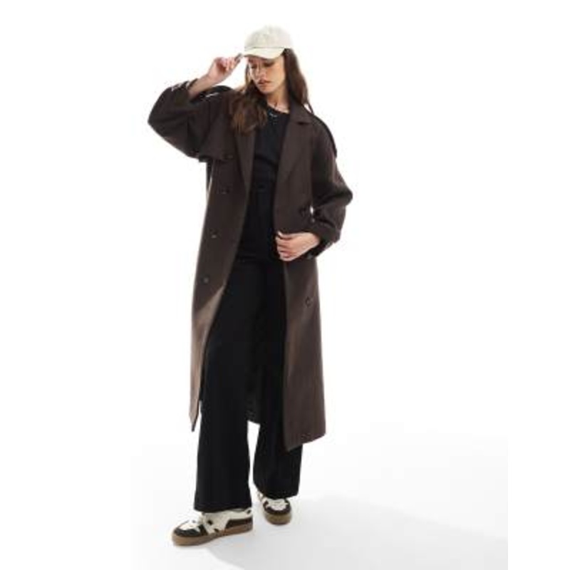 JJXX wool mix belted coat in brown