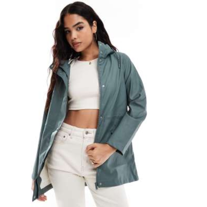 Vero Moda coated rain jacket with hood in green