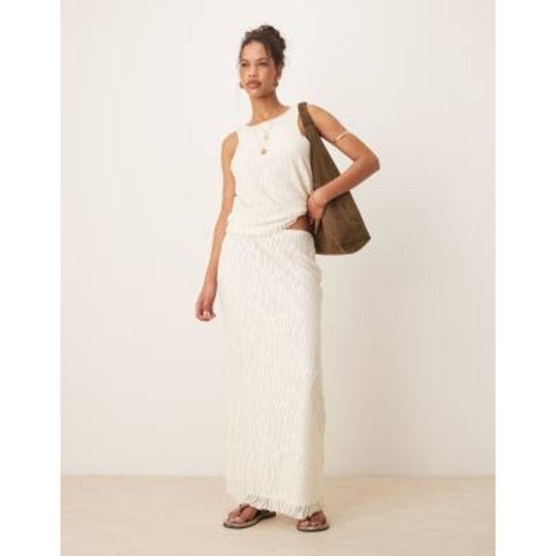 Vila textured maxi skirt in cream – part of a set