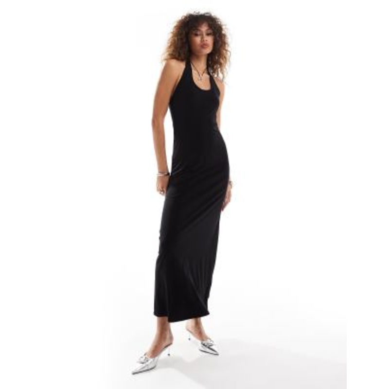 Weekday Astrid halter neck maxi dress in black exclusive to