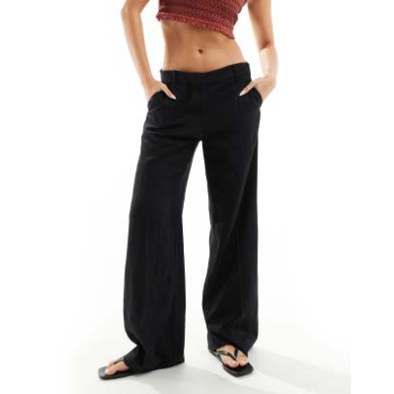 Weekday Emmie low waisted linen mix pants in black