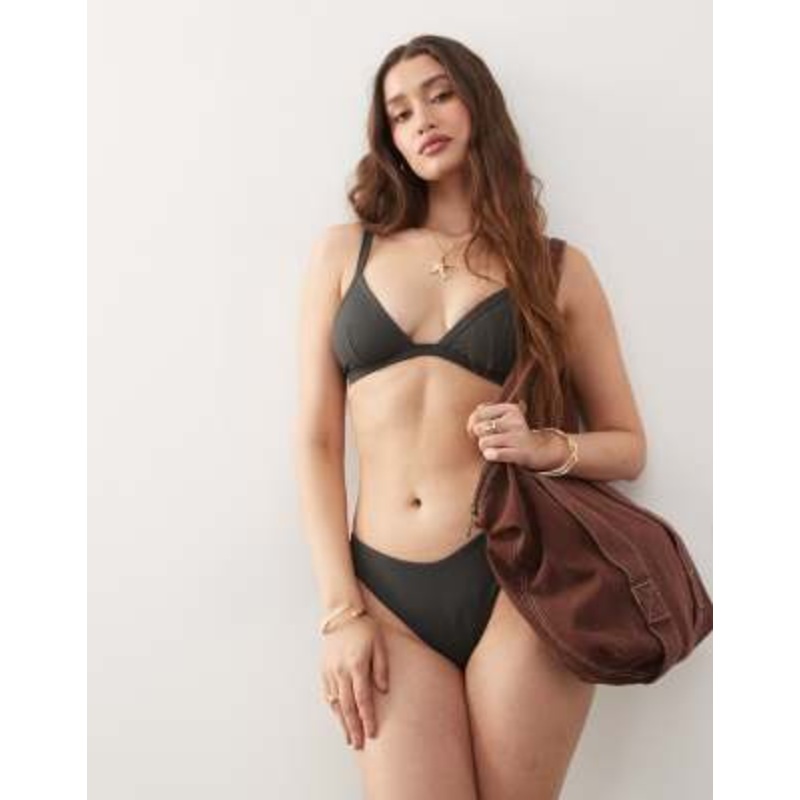 Weekday ribbed bikini in off-black