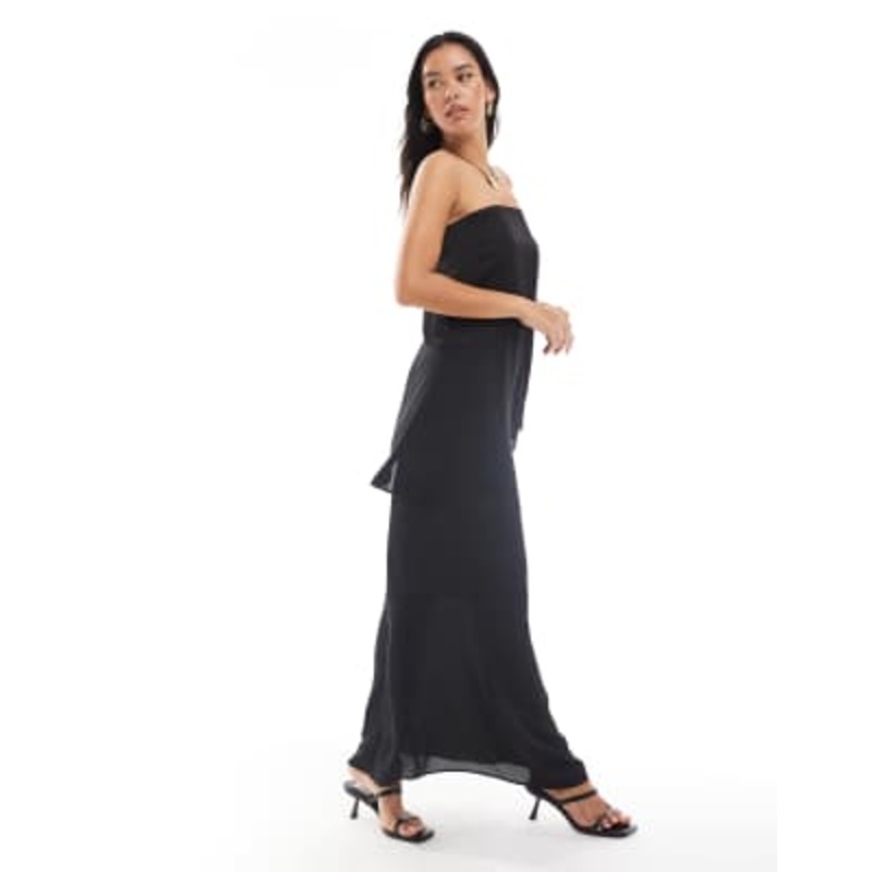 4th & Reckless bandeau longline asymmetric top and maxi skirt set in black