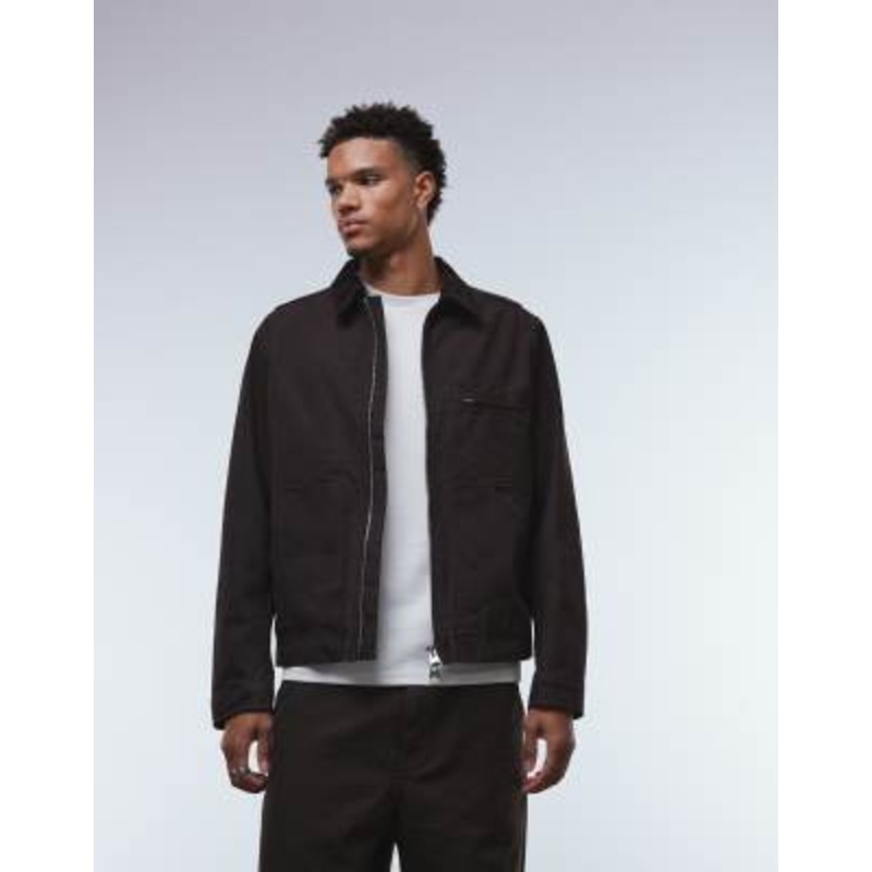 ARKET canvas zip front workwear jacket in brown