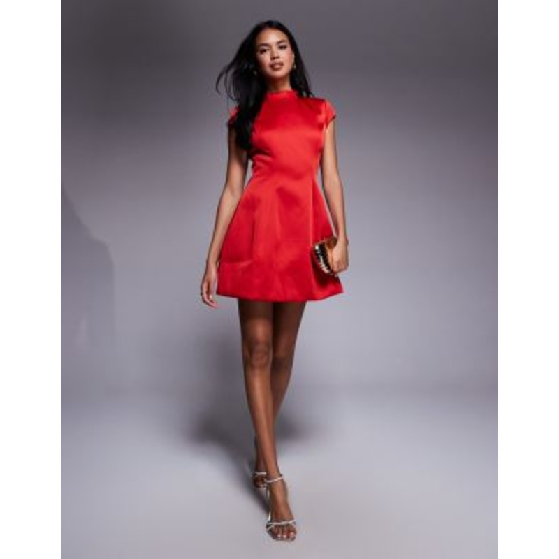 Bardot Delphi satin mini dress in deep red