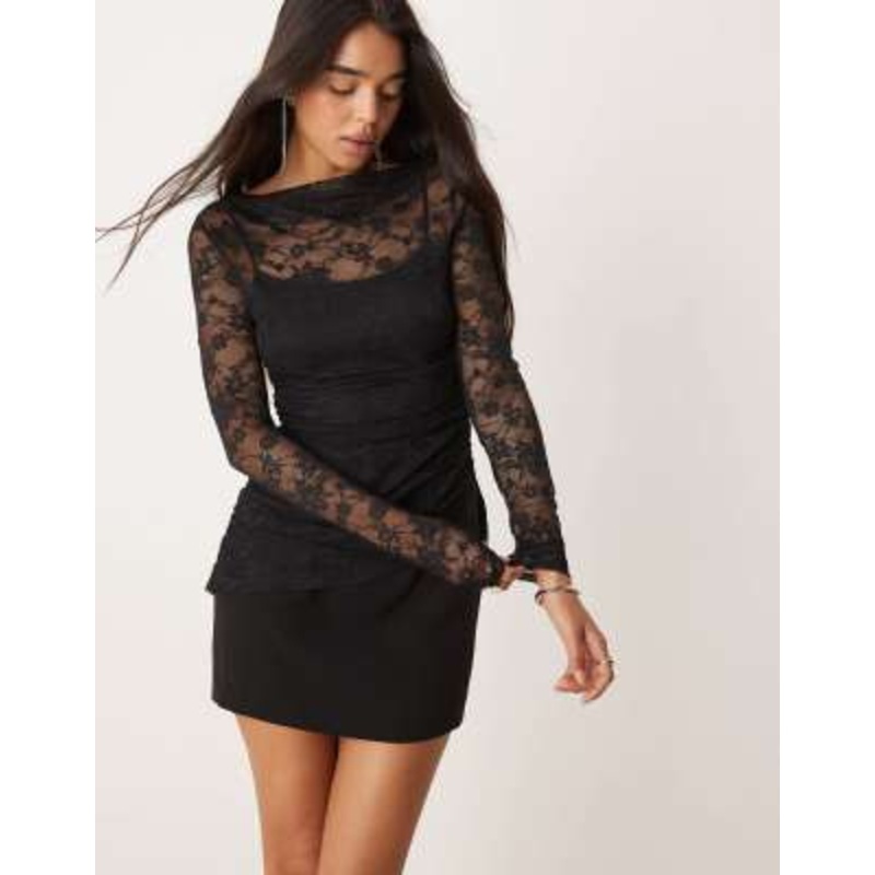 Ever New long sleeve lace mini dress in black