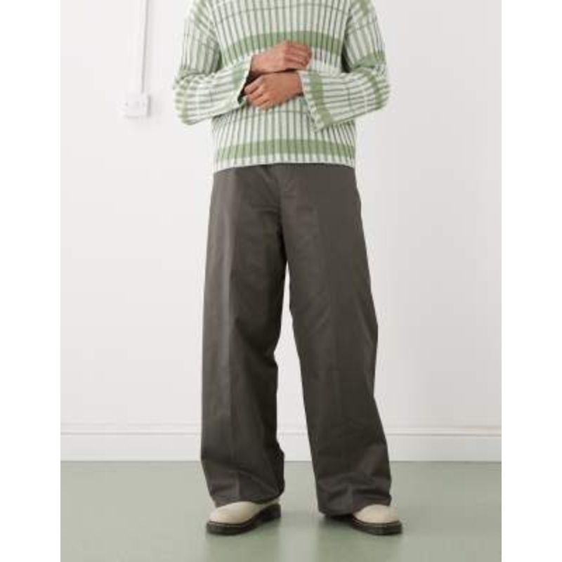 Weekday straight wide leg chino pants in dark mole