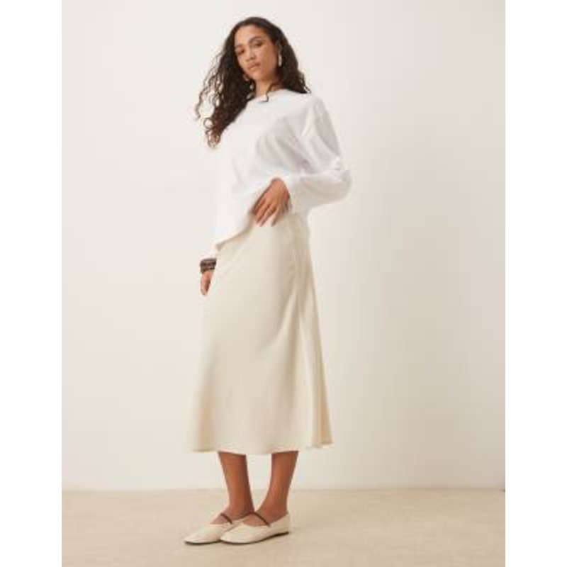 YAS satin midi skirt in birch cream