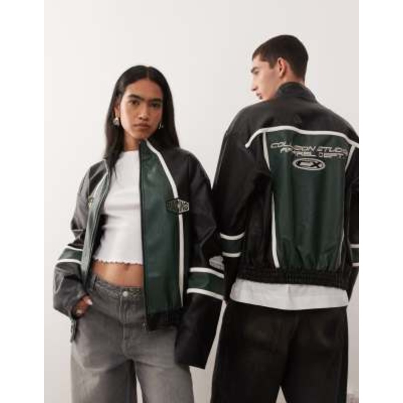 COLLUSION Unisex motocross biker jacket with badges