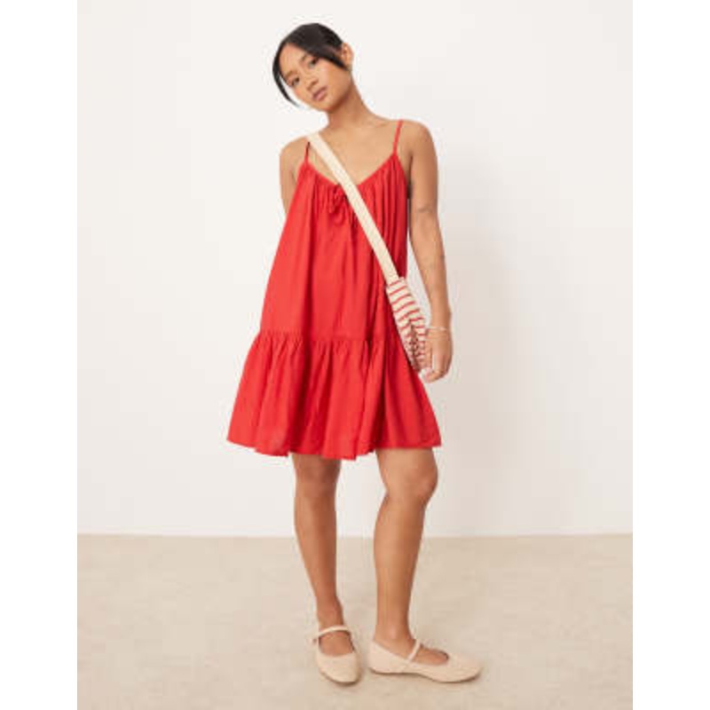 JDY Petite dropped hem mini dress in red