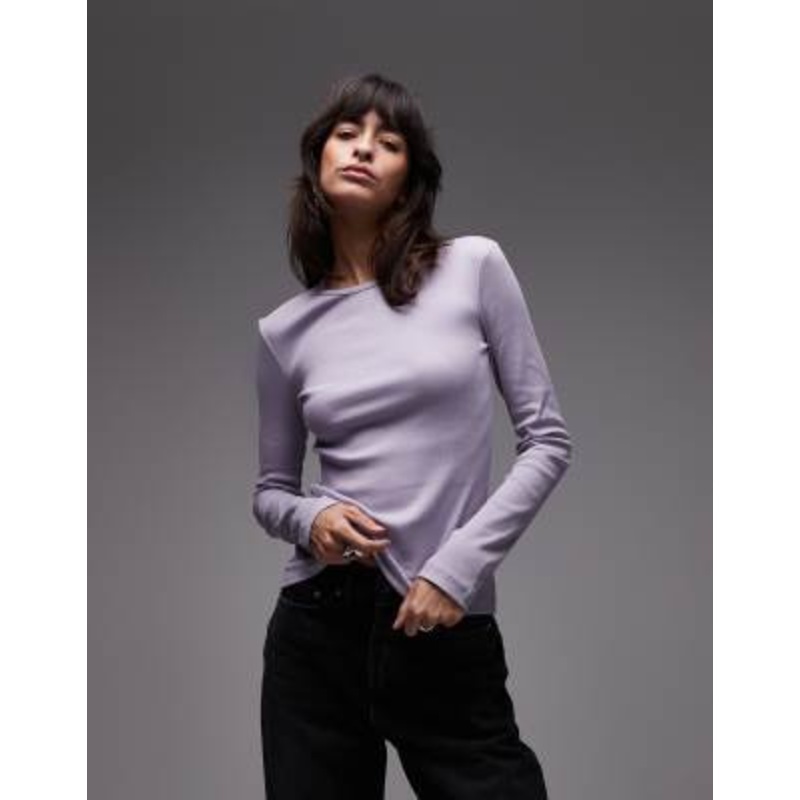 & Other Stories soft jersey ribbed long sleeve top in lilac