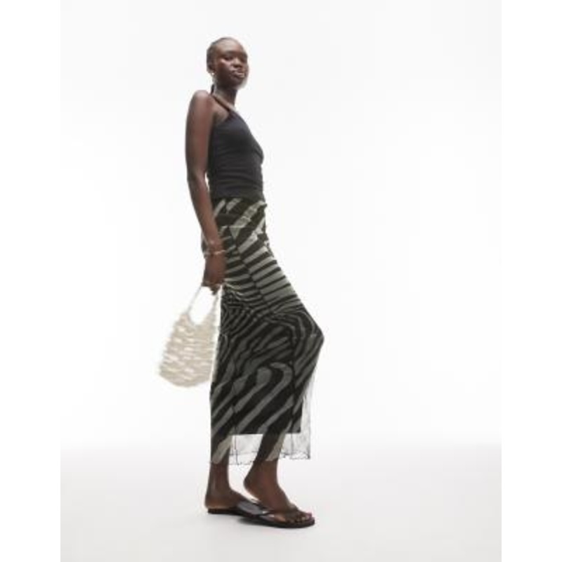 Topshop Tall animal cut about zebra midi mesh skirt in midi