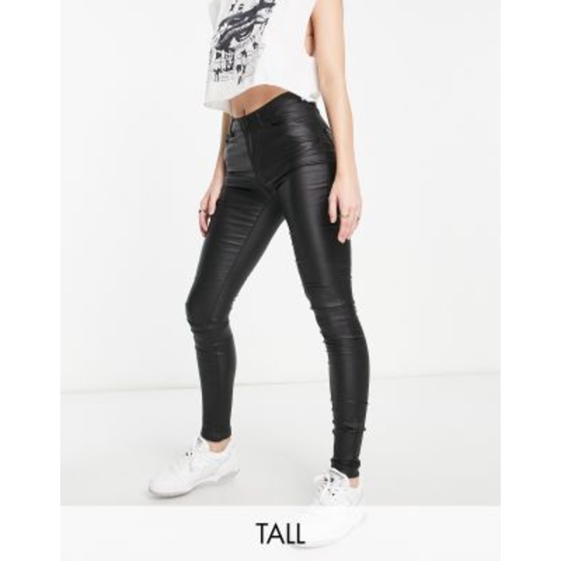Vero Moda Tall coated skinny jeans in black
