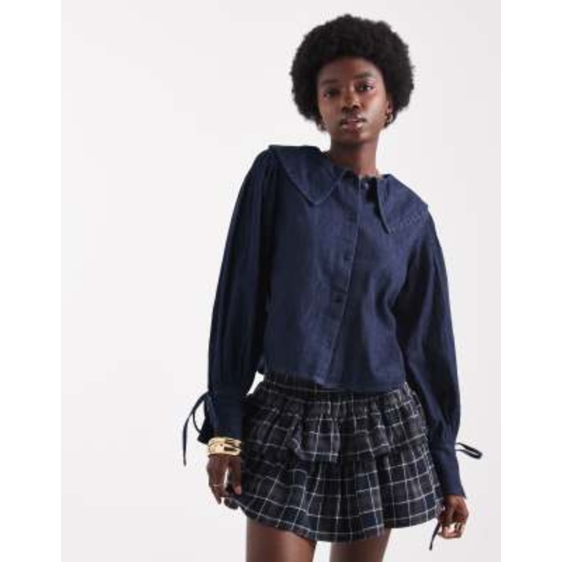 Wednesday’s Girl collar detail denim shirt in navy