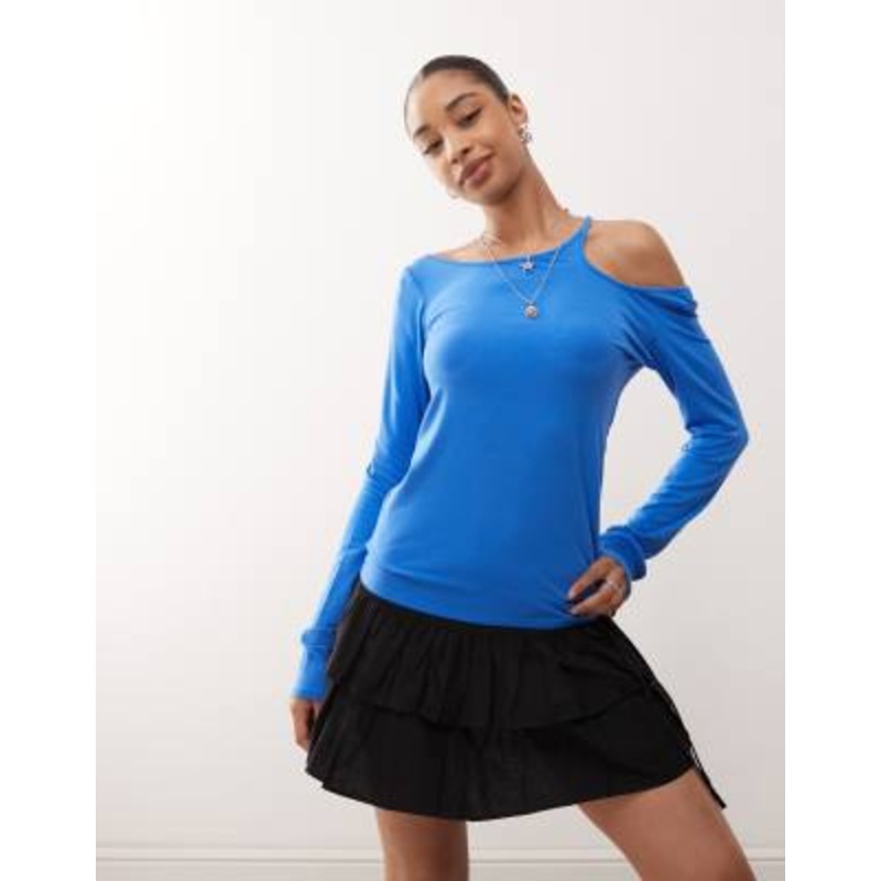 Weekday off shoulder long sleeve top with cut out detail in royal blue