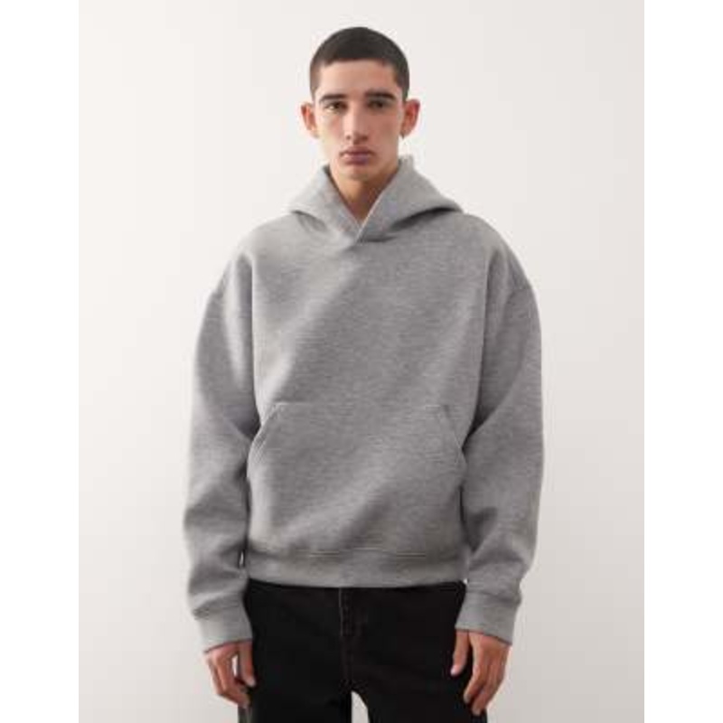 Weekday Simon hoodie in heather gray scuba-style fabric
