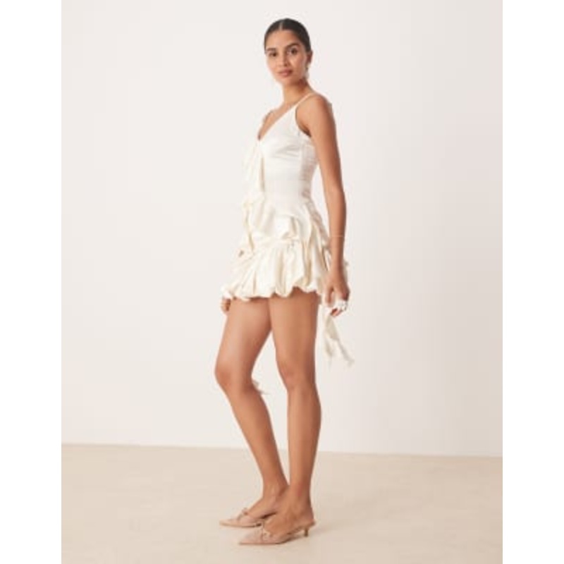 Amy Lynn ruched bubble hem mini skirt in ecru satin – part of a set