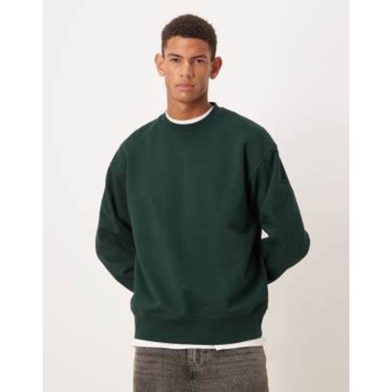 ARKET pure cotton relaxed terry sweatshirt in dark green