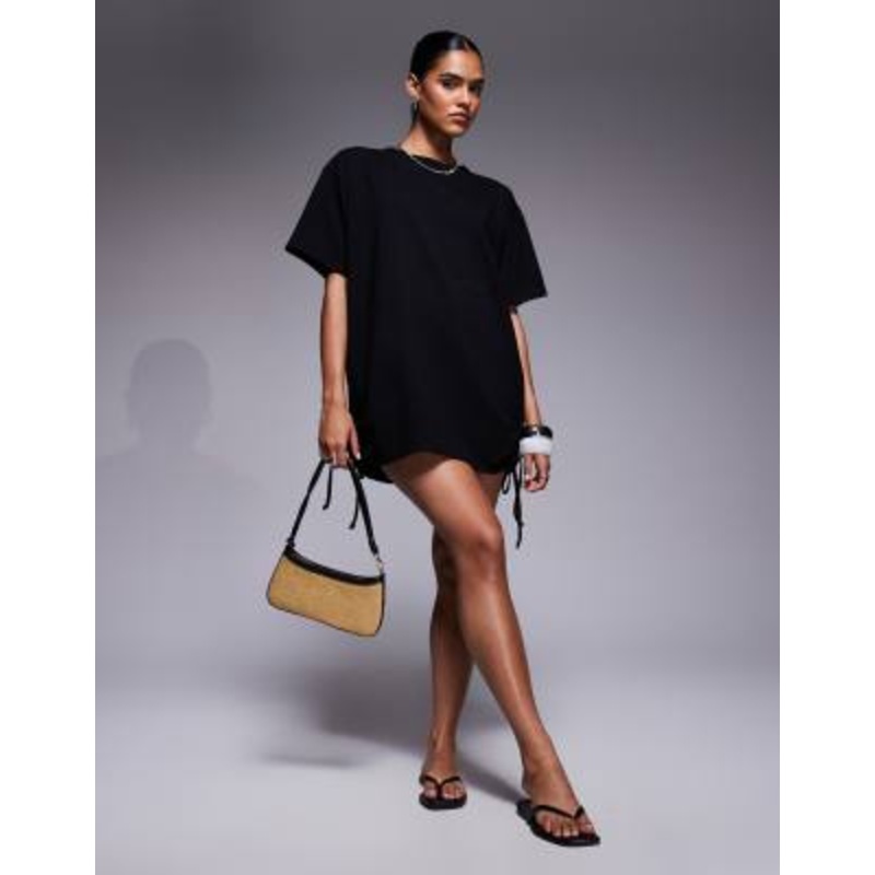 Fashionkilla cotton ruched tie side mini T-shirt dress in black