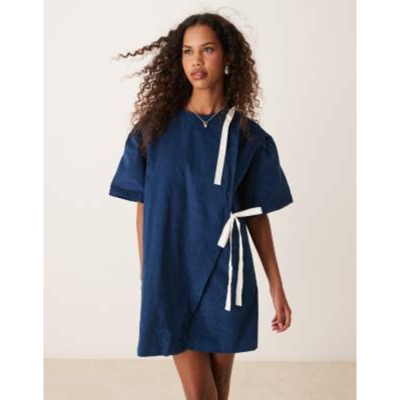 Ghospell contrast bow mini dress in navy