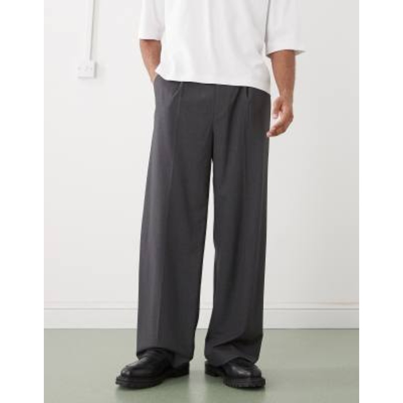 Weekday loose fit tailored pants in gray melange