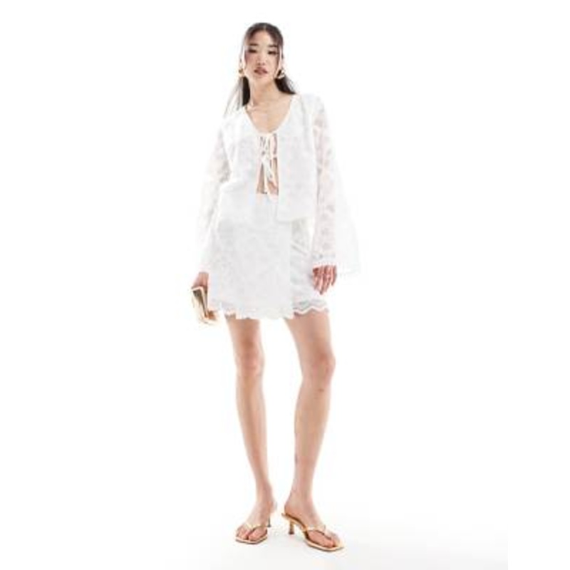 YAS lace tie side mini skirt in white – part of a set