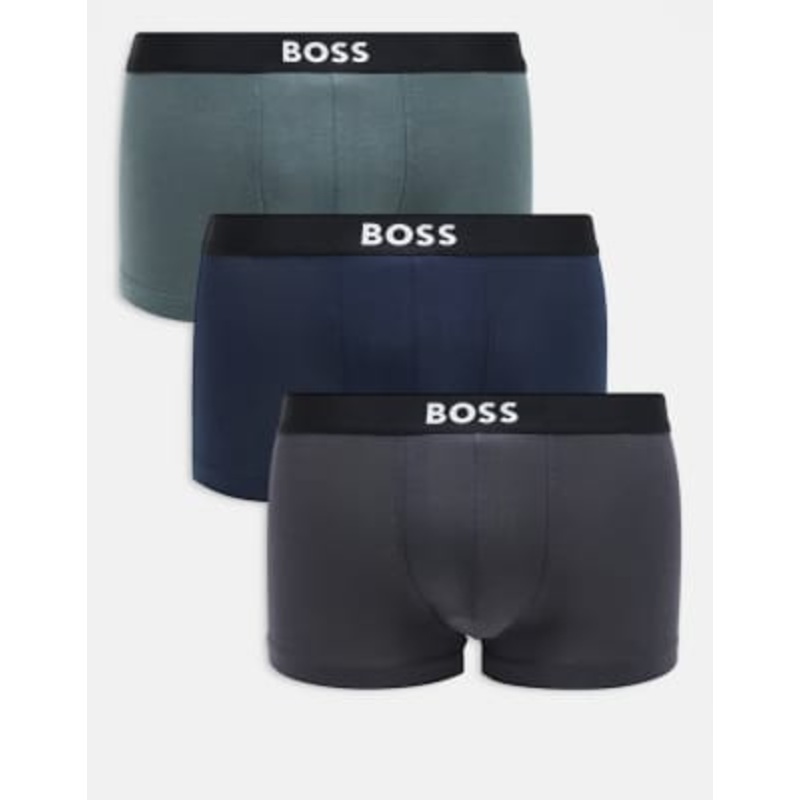 BOSS One Bodywear 3-pack front icon logo boxer briefs in navy and gray