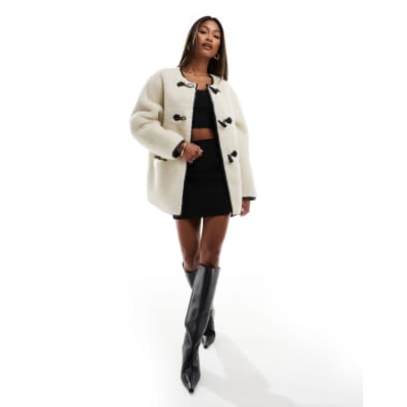 Ever New contrast toggle teddy coat in cream